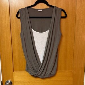 Lafayette 148 New York Olive Faux-Layered Draped Tank